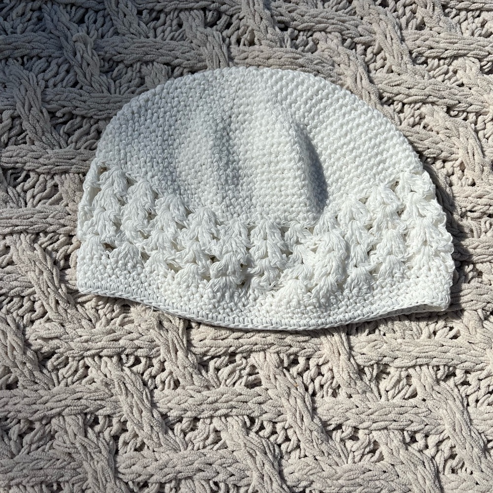 Hand made White vintage crochet knitted baby cap